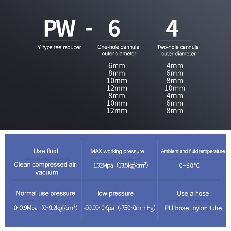 PW8-6 LAIZE 10pcs Plastic Y-type Tee Reducing Pneumatic Quick Fitting Connector