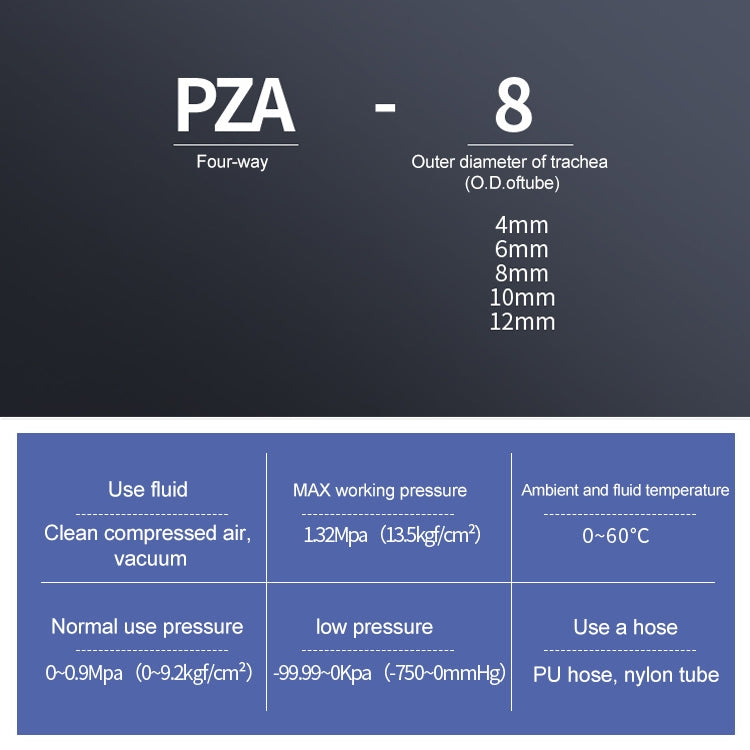 PZA-4 LAIZE 10pcs Plastic PZA Four-way Pneumatic Quick Fitting Connector