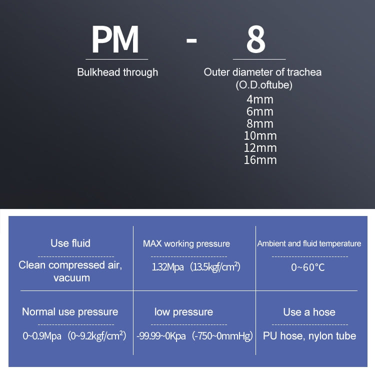 PM-4 LAIZE 10pcs PM Bulkhead Straight Pneumatic Quick Connector