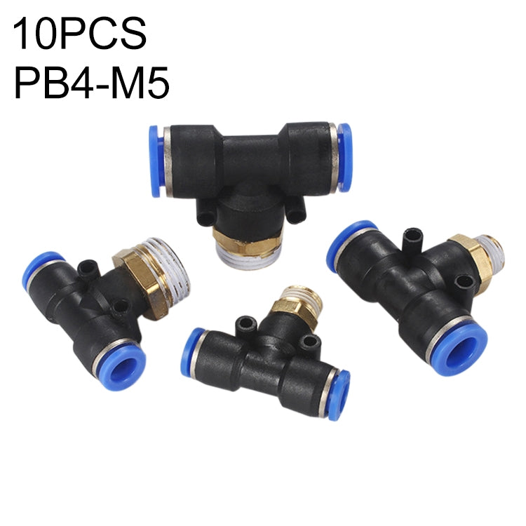 PB4-M5 LAIZE 10pcs Plastic T-type Tee Male Thread Pneumatic Quick Connector