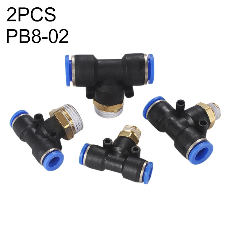 PB8-02 LAIZE 2pcs Plastic T-type Tee Male Thread Pneumatic Quick Connector