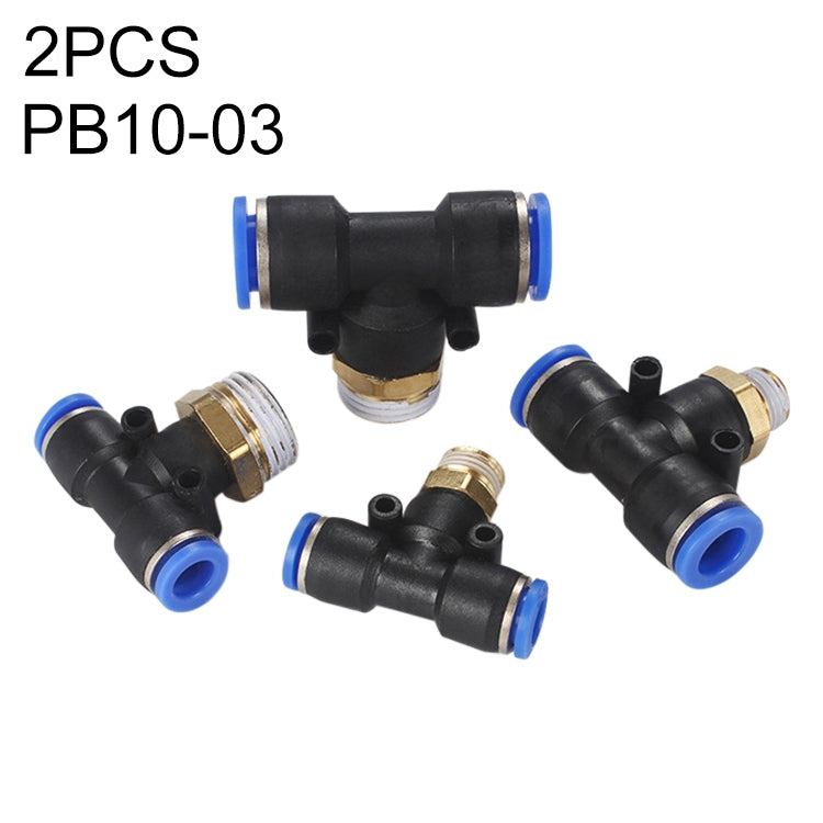 PB10-03 LAIZE 2pcs Plastic T-type Tee Male Thread Pneumatic Quick Connector