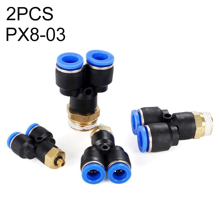 PX8-03 LAIZE 2pcs Plastic Y-type Tee Male Thread Pneumatic Quick Connector