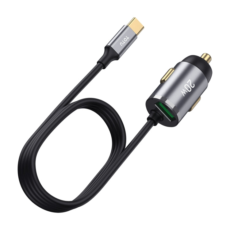 TOTUDESIGN 20W USB Car Fast Charging, Cable Length: 1.2m, Interface:USB-C / Type-C(Grey)