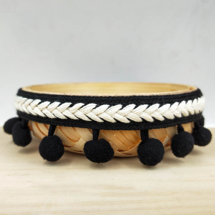 25 PCS mzf3.5mq National Style Fur Ball Lace Belt DIY Clothing Accessories, Length: 22.86m, Width: 3.5cm(Black)