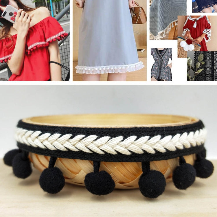 25 PCS mzf3.5mq National Style Fur Ball Lace Belt DIY Clothing Accessories, Length: 22.86m, Width: 3.5cm(Black)