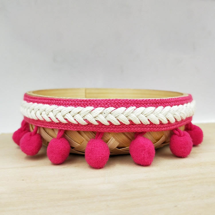 25 PCS mzf3.5mq National Style Fur Ball Lace Belt DIY Clothing Accessories, Length: 22.86m, Width: 3.5cm(Rose Red)