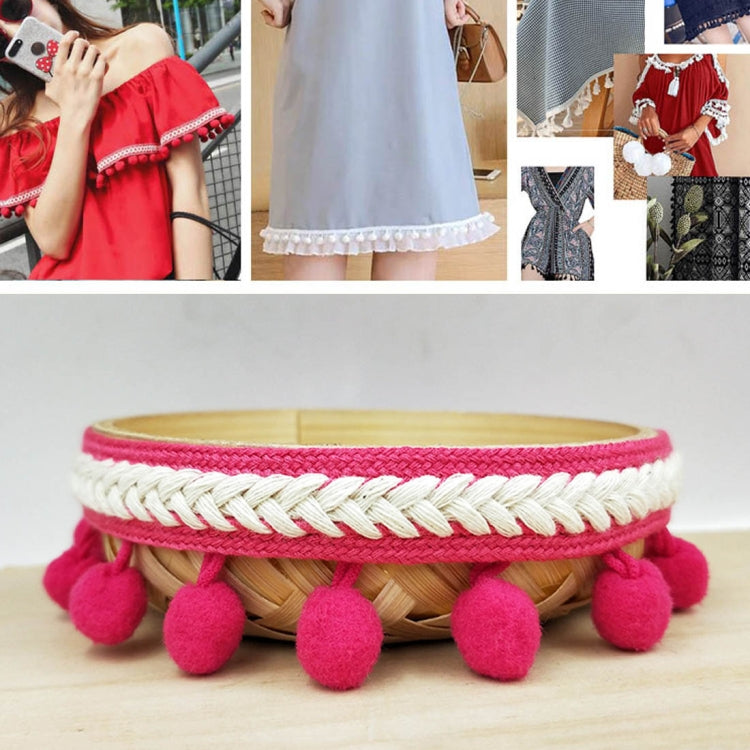 25 PCS mzf3.5mq National Style Fur Ball Lace Belt DIY Clothing Accessories, Length: 22.86m, Width: 3.5cm(Rose Red)