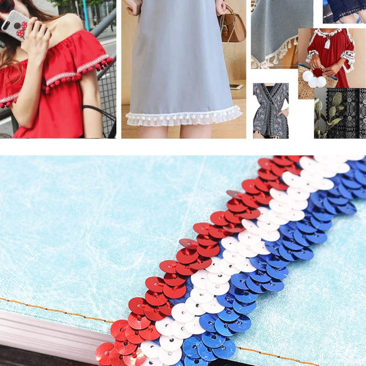 LP000330 Three-row Elastic Connection Sequins Lace Belt DIY Clothing Accessories, Length: 0.9m, Width: 3cm(Red White Blue)