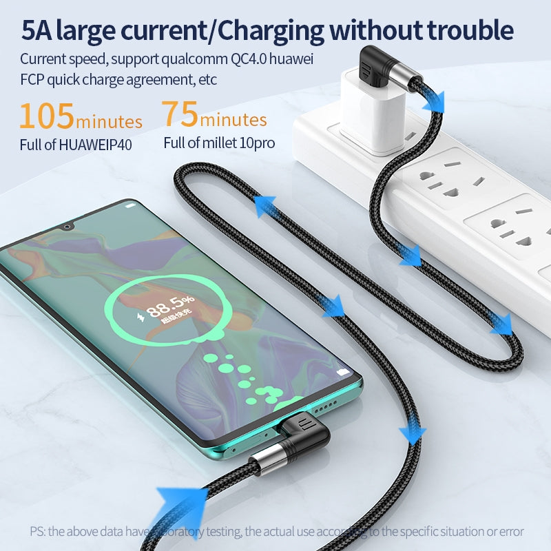 A9 100W USB-C/Type-C to USB-C/Type-C Double Elbow Data Cable, Length:1m