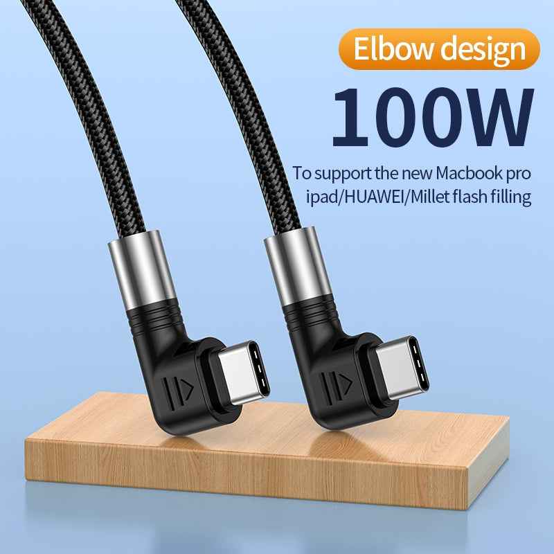 Uniqbuy For A9 100W USB-C/Type-C to USB-C/Type-C Double Elbow Data Cable, Length:2m