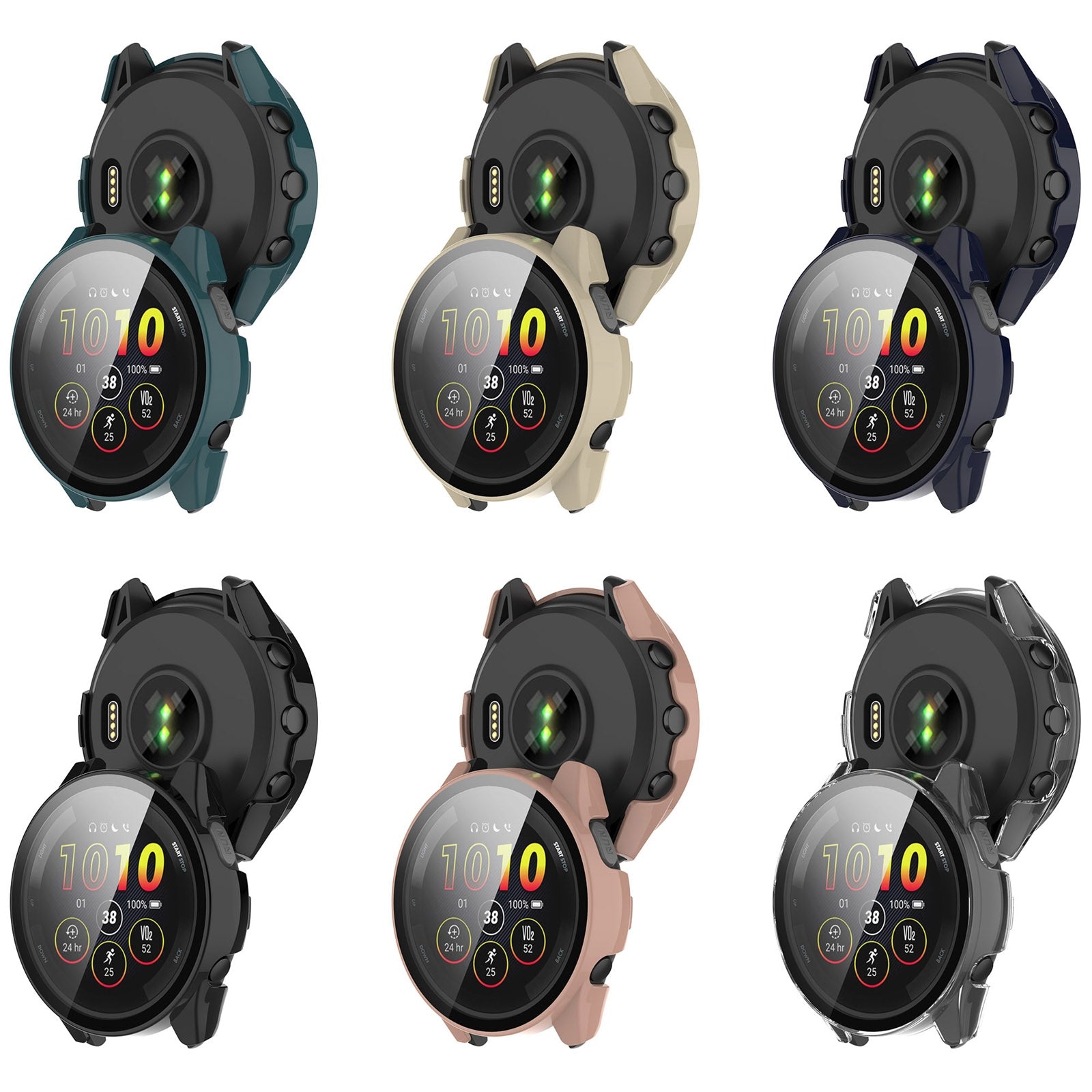 For Garmin Forerunner 265 PC + Tempered Glass Film Integrated Watch Protective Case(Black)