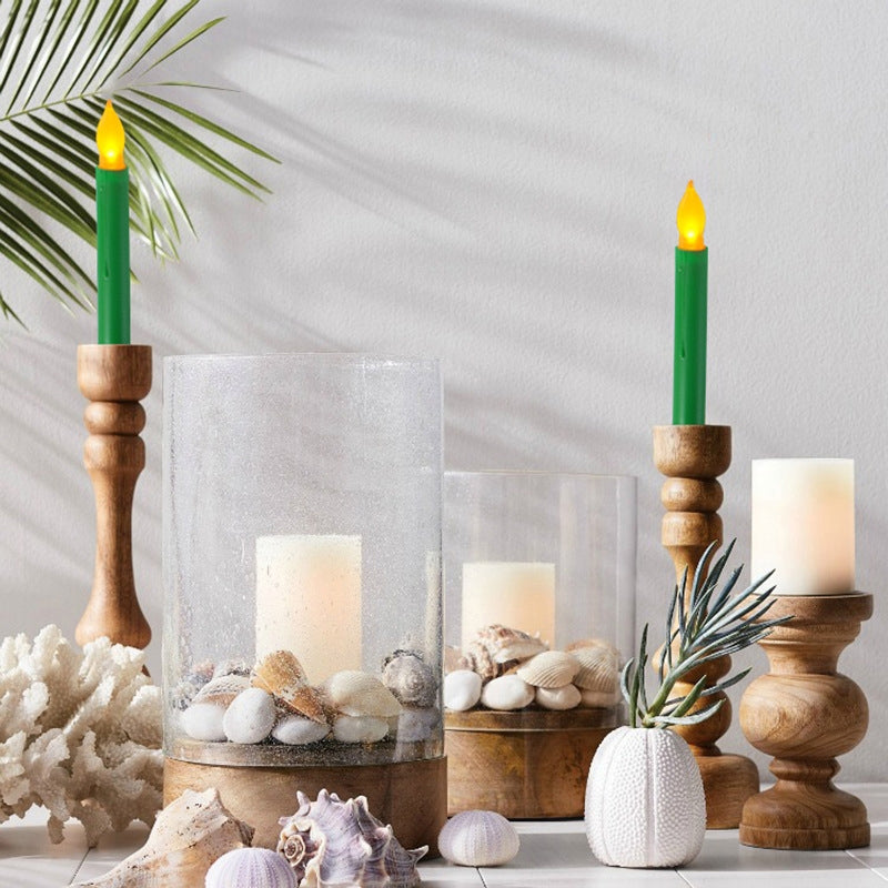 LED Electronic Candle Lights Flameless Long Rod Christmas Candle, Spec:Flashing Yellow Light-Green