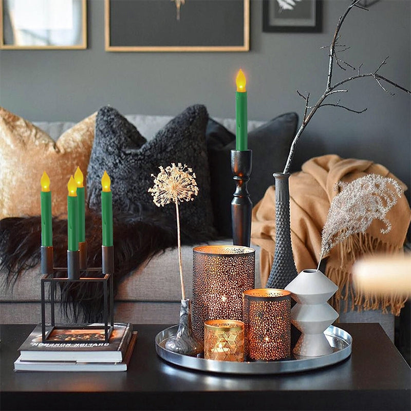 LED Electronic Candle Lights Flameless Long Rod Christmas Candle, Spec:Flashing Yellow Light-Green