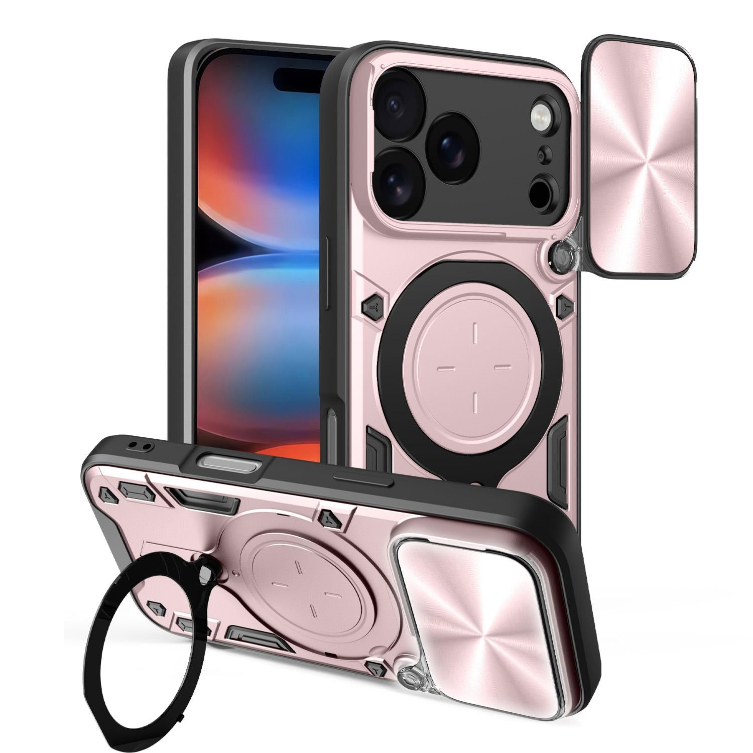 Compatible with iPhone 18 Pro CD Texture Sliding Camshield Magnetic Holder Phone Case - Pink