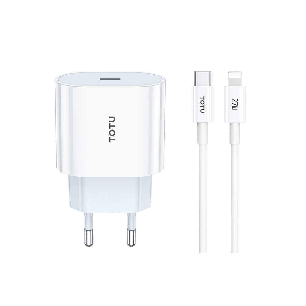 Uniqbuy For TOTU PD 20W Type-C Port Charger with Type-C to 8 Pin Data Cable Set, Specification:EU Plug(White)