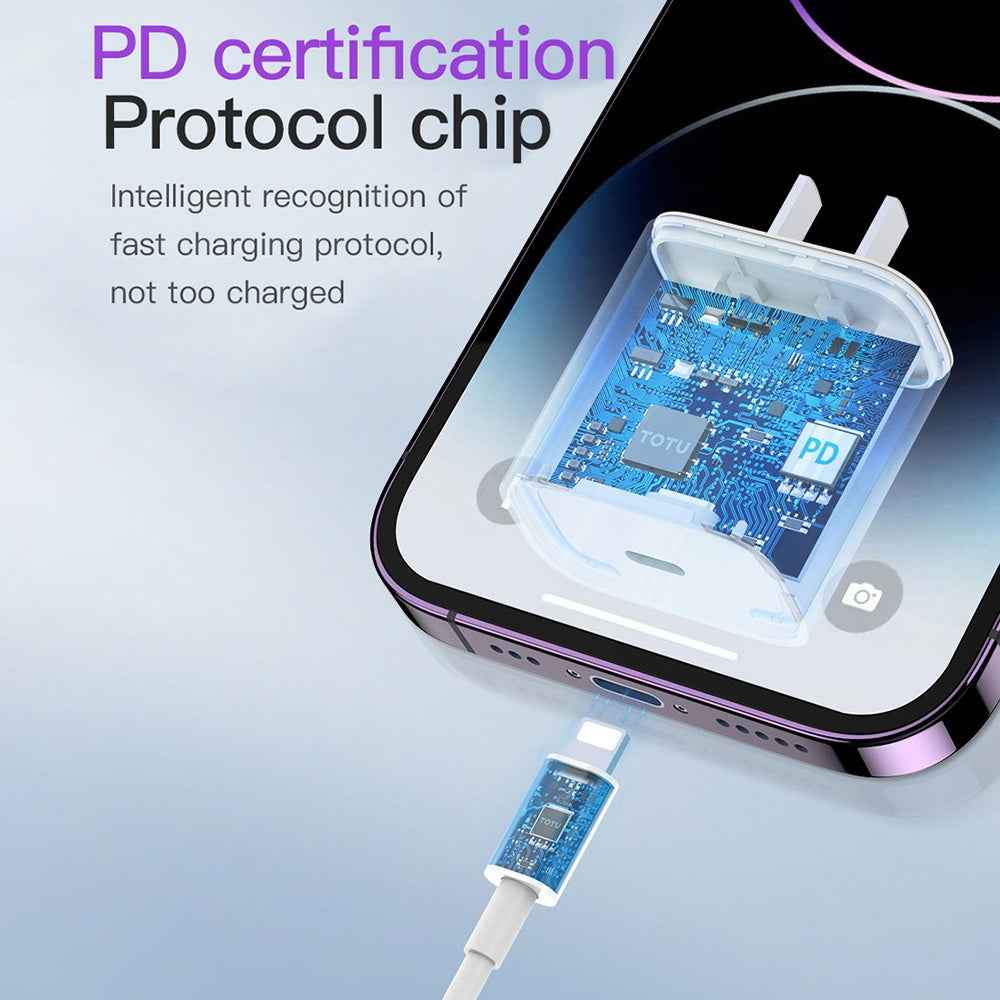 Uniqbuy For TOTU PD 20W Type-C Port Charger with Type-C to 8 Pin Data Cable Set, Specification:EU Plug(White)