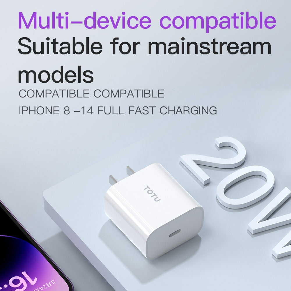 TOTU PD 20W Type-C Port Charger with Type-C to 8 Pin Data Cable Set, Specification:EU Plug(White)
