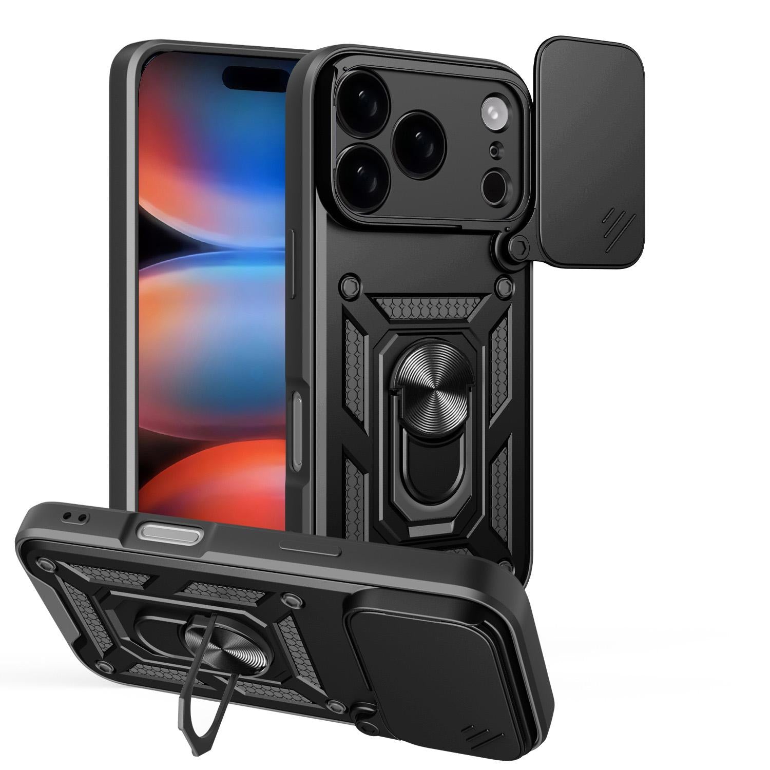 Compatible with iPhone 18 Pro Sliding Camera Cover Design TPU+PC Phone Case - Black