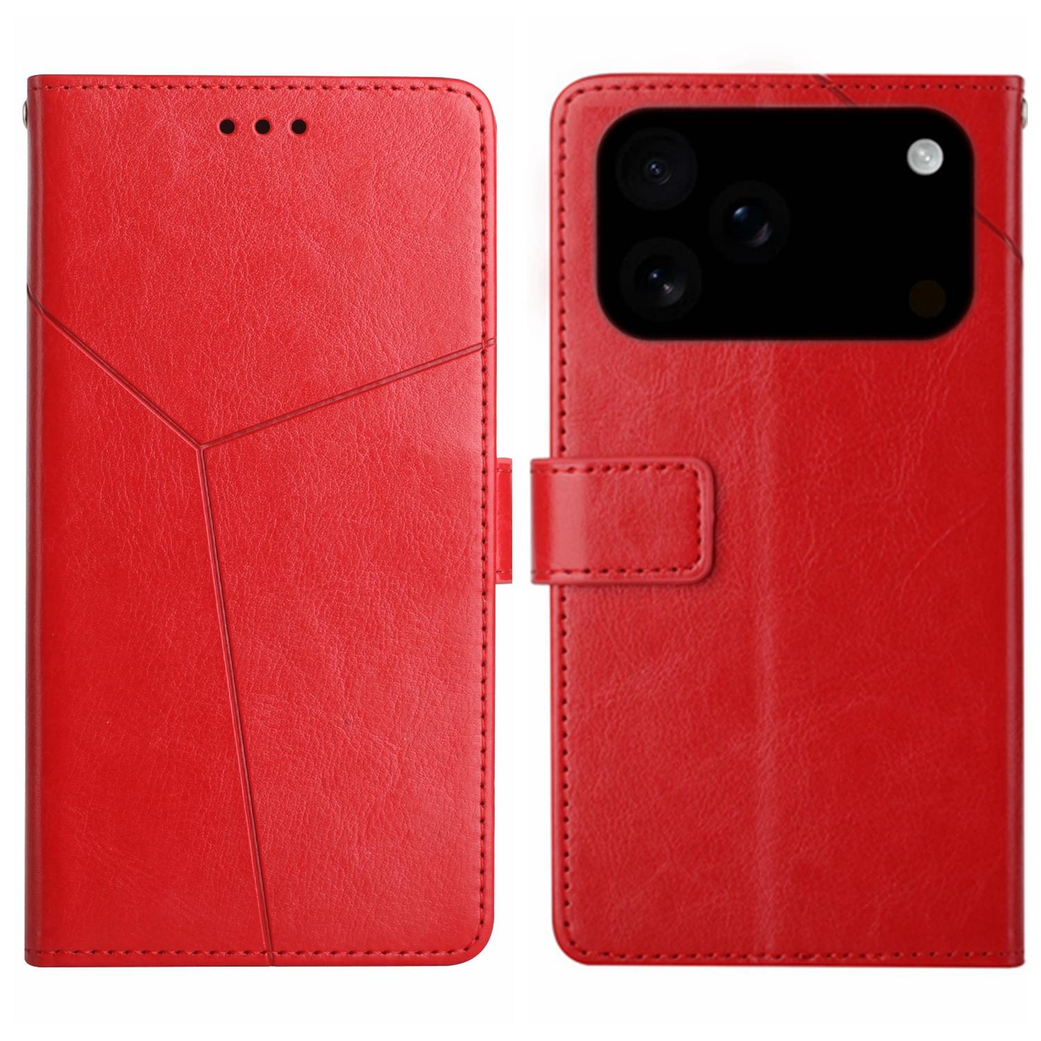 Compatible with iPhone 18 Pro & 17 Pro HT01 Y-shaped Pattern Flip Leather Phone Case - Red