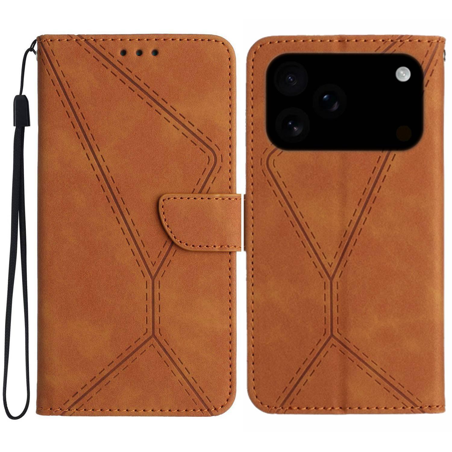 Compatible with iPhone 18 Pro & 17 Pro Stitching Embossed Leather Phone Case - Brown