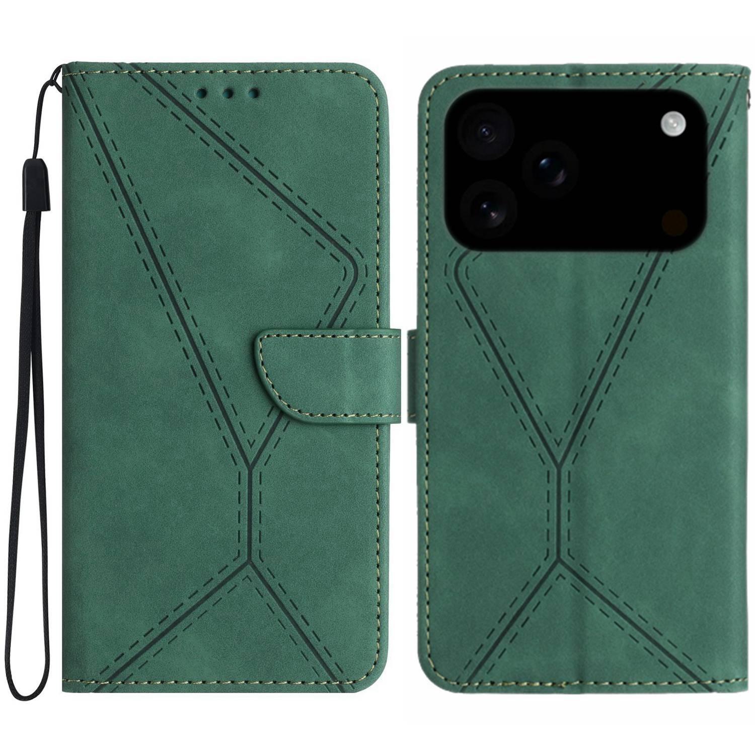 Compatible with iPhone 18 Pro & 17 Pro Stitching Embossed Leather Phone Case - Green
