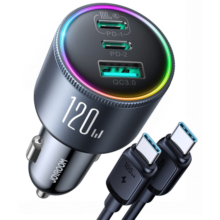 JOYROOM JR-CCN07 120W Dual PD+QC3.0 3-Port Car Charger(Dark Gray)