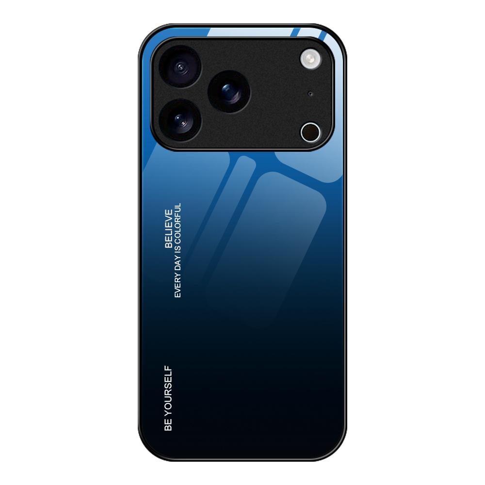 Compatible with iPhone 18 Pro & 17 Pro Gradient Color Glass Phone Case - Blue Black