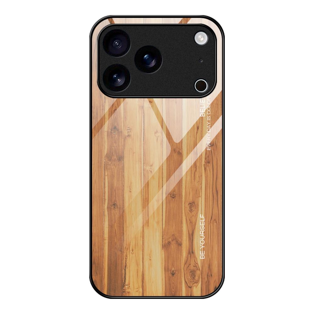 Compatible with iPhone 18 Pro & 17 Pro Wood Grain Glass Phone Case - Yellow