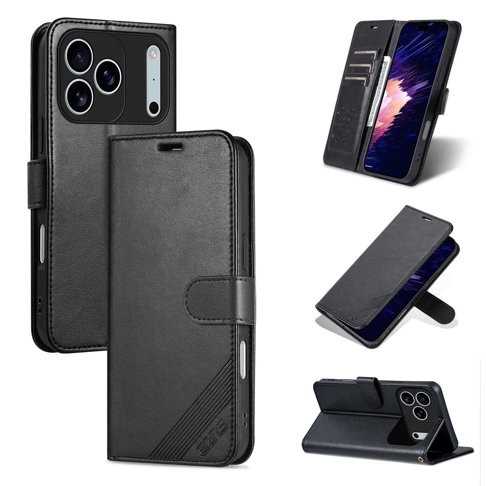 Compatible with iPhone 18 Pro AZNS Sheepskin Texture Flip Leather Phone Case - Black