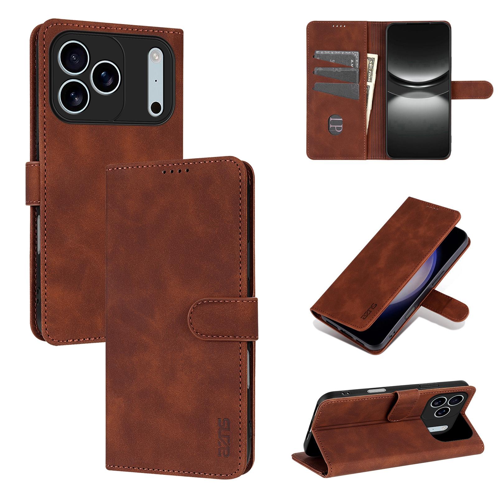 Compatible with iPhone 18 Pro AZNS Skin Feel Calf Texture Flip Leather Phone Case - Brown