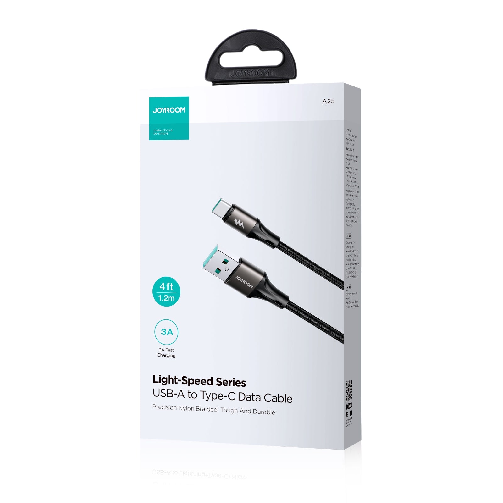 JOYROOM SA25-AC3 3A USB to USB-C/Type-C Fast Charge Data Cable, Length:2m(Black)