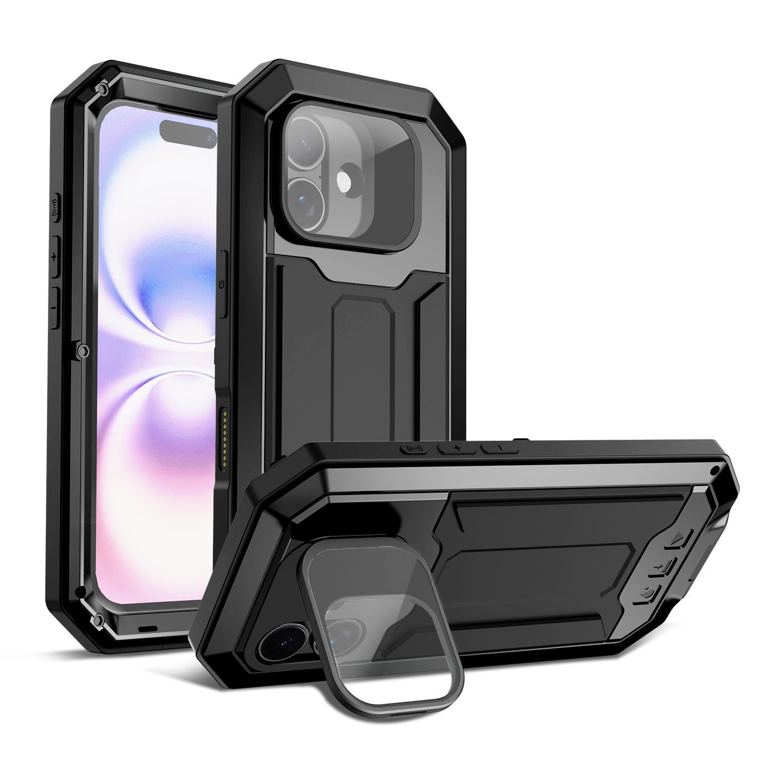 Compatible with iPhone 18 R-JUST Sliding Camera IP54 Life Waterproof Holder Phone Case - Black