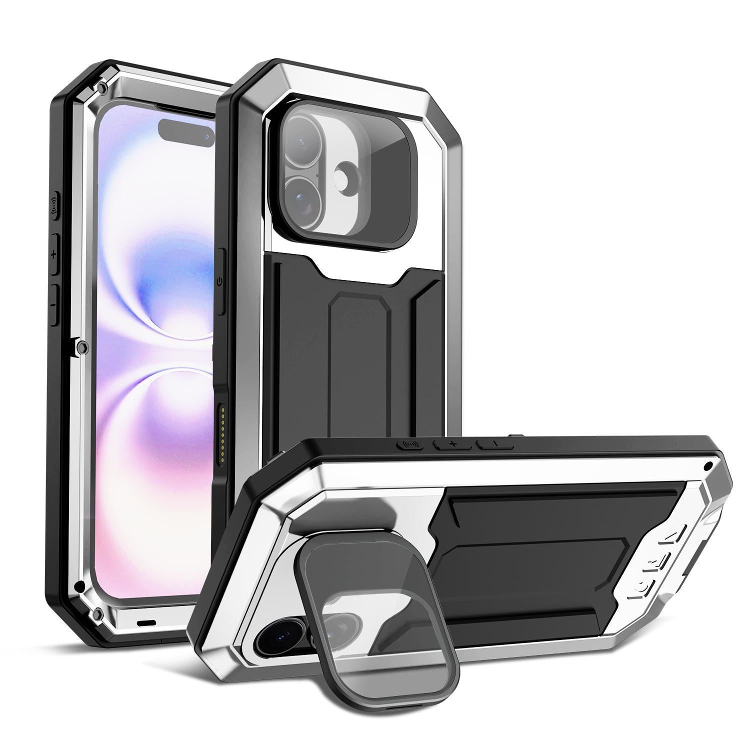 Compatible with iPhone 18 R-JUST Sliding Camera IP54 Life Waterproof Holder Phone Case - Silver
