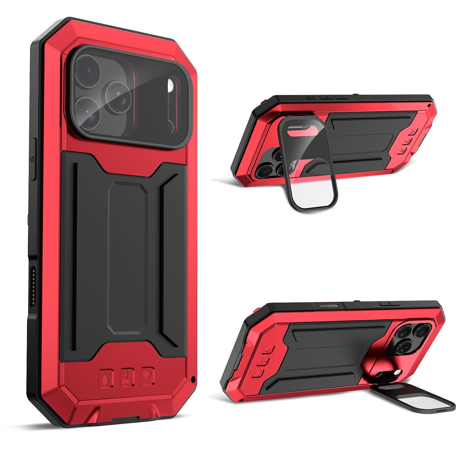 Compatible with iPhone 18 Pro R-JUST Sliding Camera IP54 Life Waterproof Holder Phone Case - Red