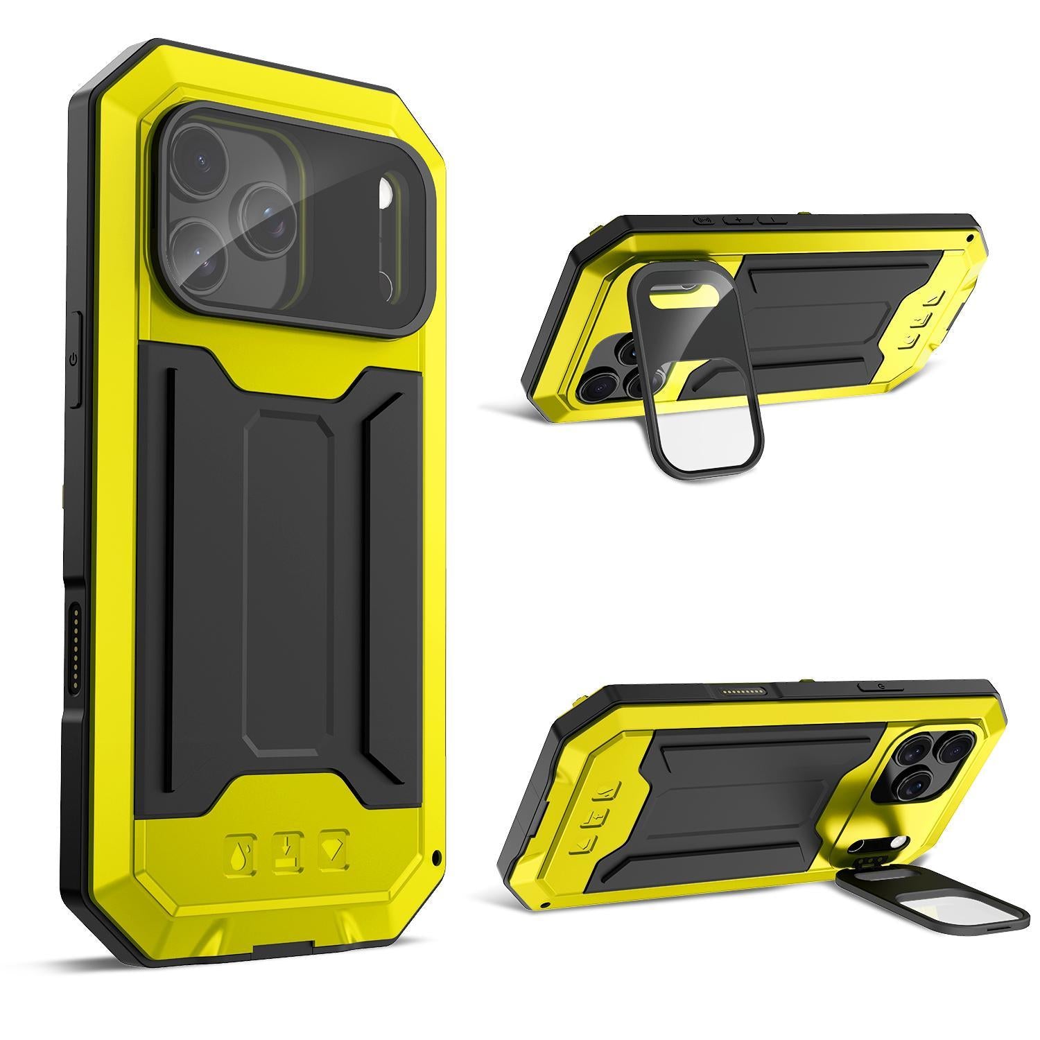 Compatible with iPhone 18 Pro R-JUST Sliding Camera IP54 Life Waterproof Holder Phone Case - Yellow