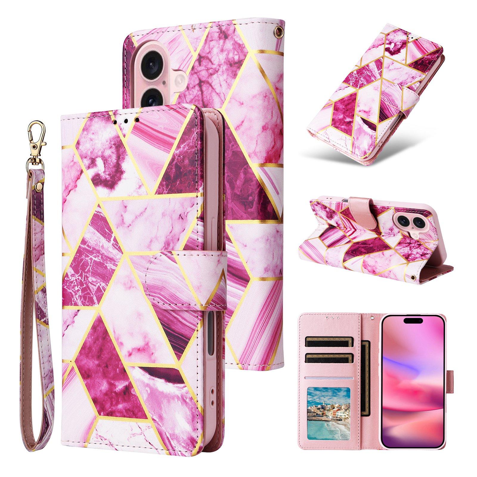 Compatible with iPhone 18 & 17 Marble Bronzing Stitching Leather Phone Case - Purple