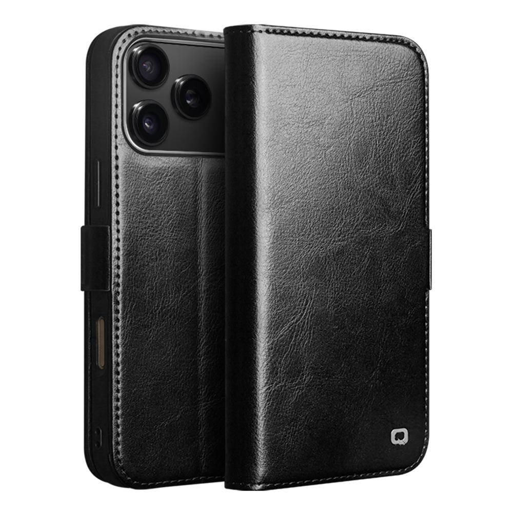 Compatible with iPhone 18 Pro QIALINO Classic 103 Buckle  Leather Phone Case - Black
