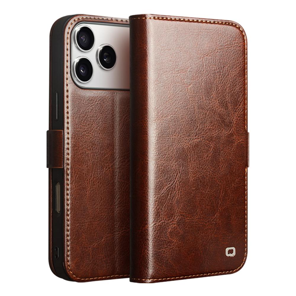 Compatible with iPhone 18 Pro QIALINO Classic 103 Buckle  Leather Phone Case - Brown