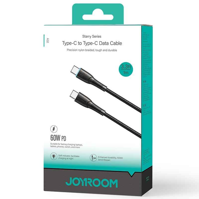 Uniqbuy For JOYROOM SA32-CC3 Starry Series 60W USB-C / Type-C to USB-C / Type-C Fast Charging Data Cable, Length:1m(Black)