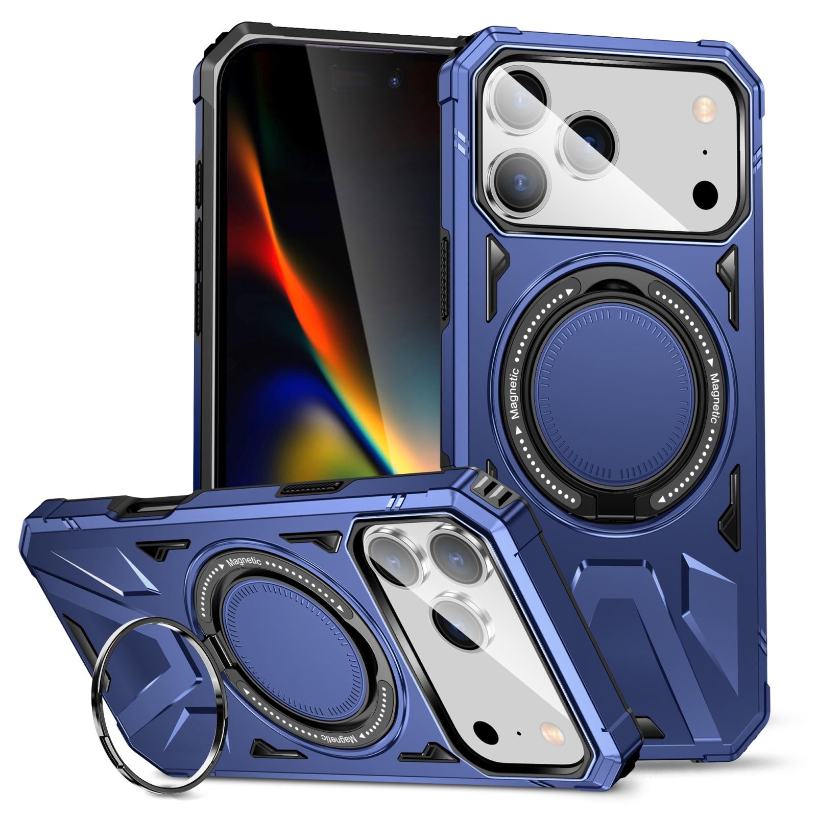 Compatible with iPhone 18 Pro & 17 Pro MagSafe Magnetic Shockproof Phone Case with Ring Holder - Navy Blue