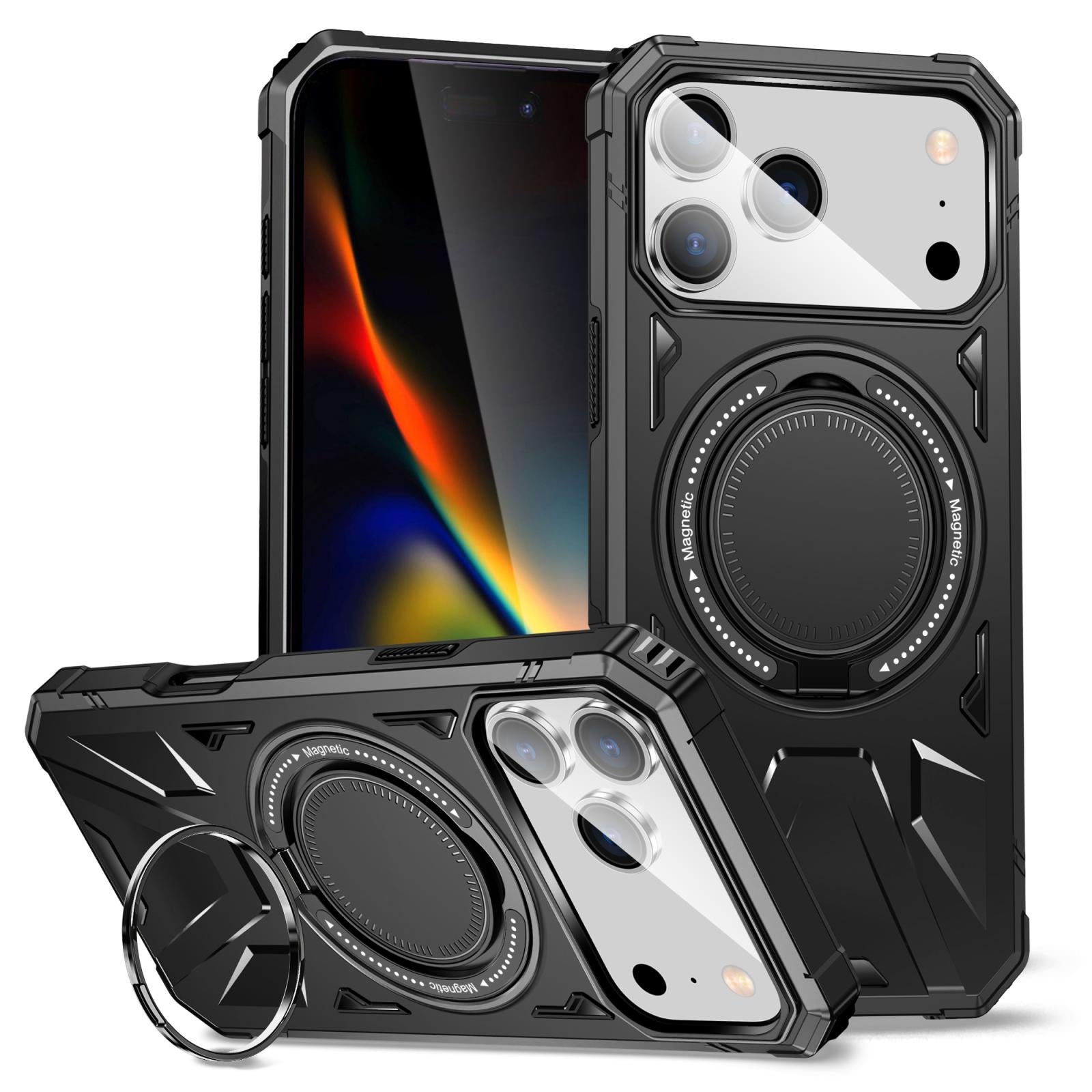 Compatible with iPhone 18 Pro & 17 Pro MagSafe Magnetic Shockproof Phone Case with Ring Holder - Black