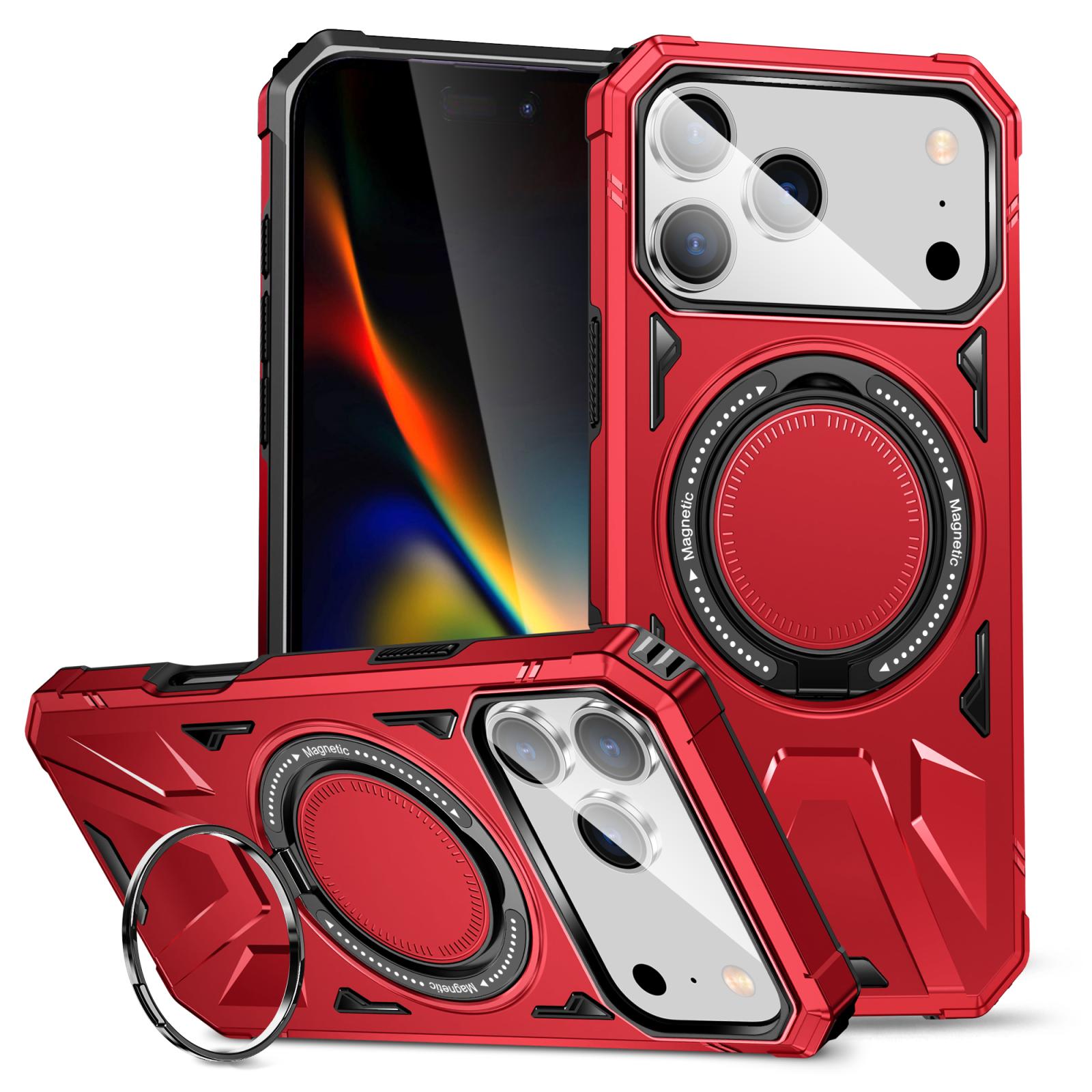 Compatible with iPhone 18 Pro & 17 Pro MagSafe Magnetic Shockproof Phone Case with Ring Holder - Red