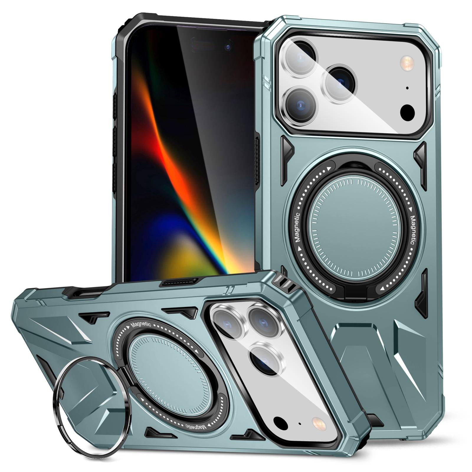 Compatible with iPhone 18 Pro & 17 Pro MagSafe Magnetic Shockproof Phone Case with Ring Holder - Green