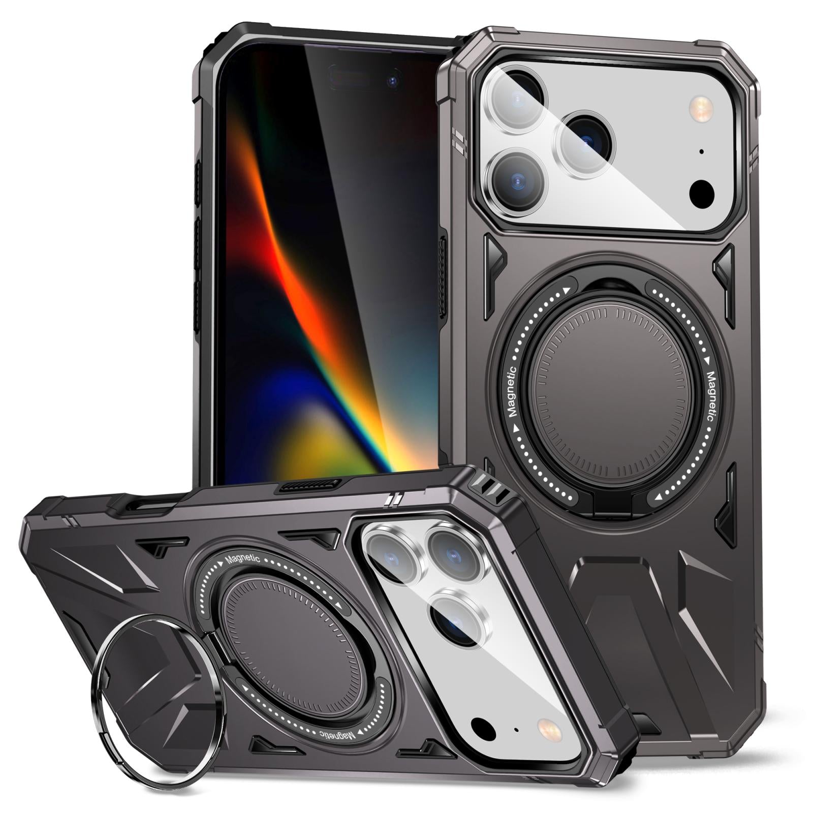 Compatible with iPhone 18 Pro & 17 Pro MagSafe Magnetic Shockproof Phone Case with Ring Holder - Dark Grey