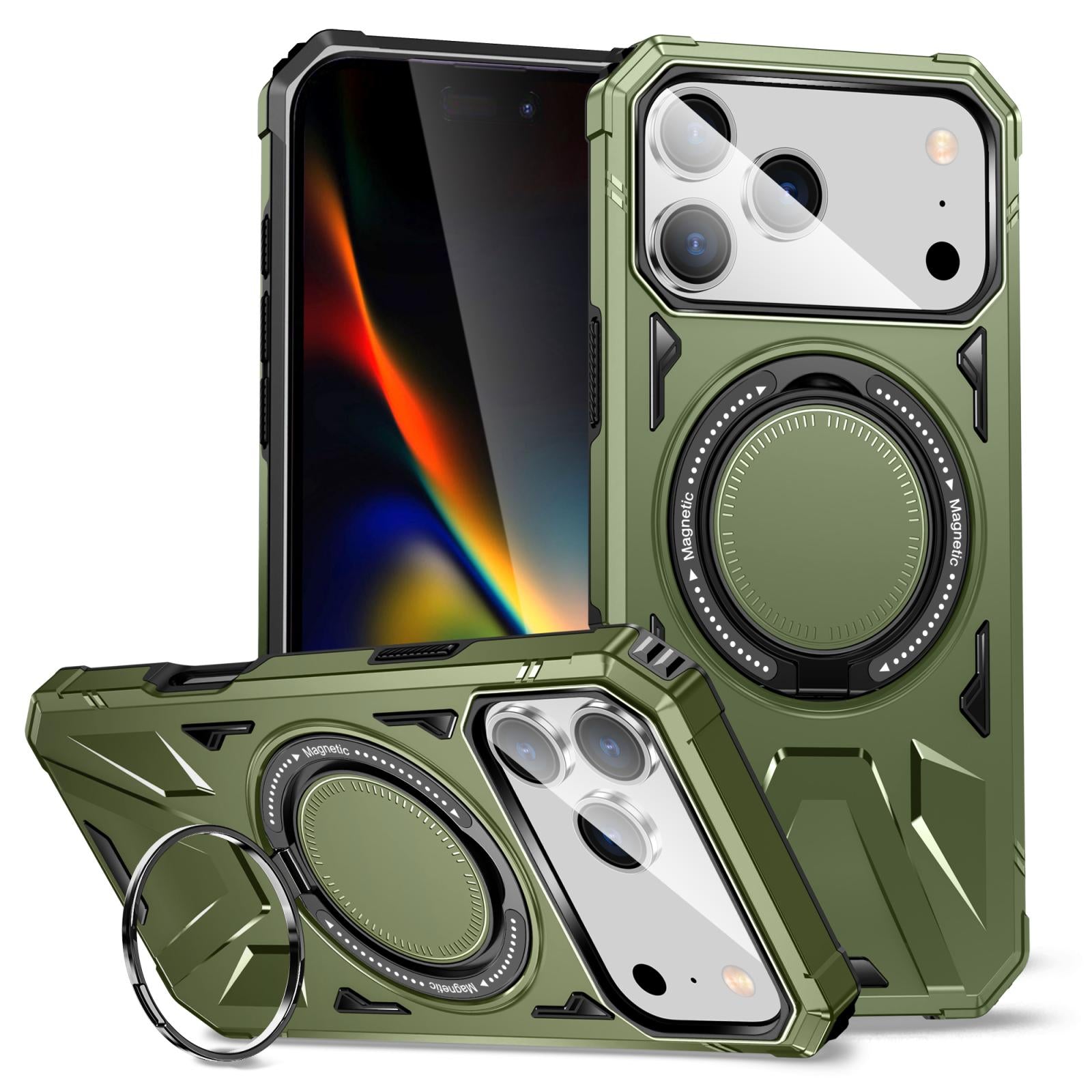 Compatible with iPhone 18 Pro & 17 Pro MagSafe Magnetic Shockproof Phone Case with Ring Holder - Dark Green