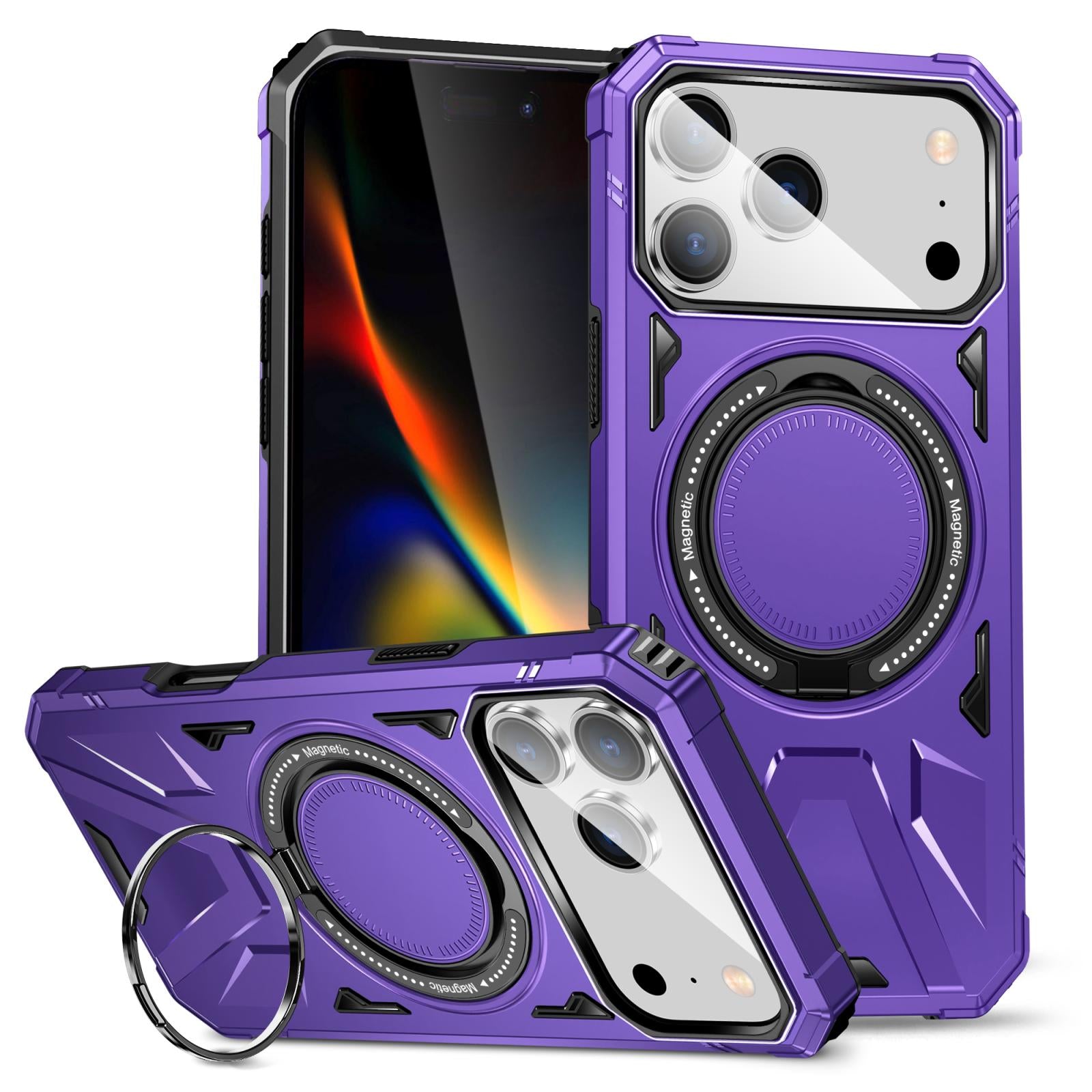 Compatible with iPhone 18 Pro & 17 Pro MagSafe Magnetic Shockproof Phone Case with Ring Holder - Purple