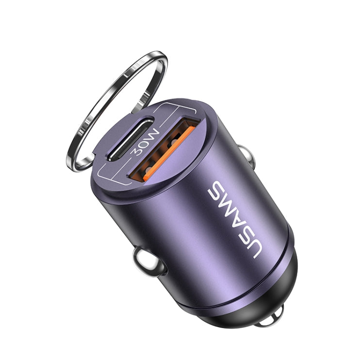 USAMS US-CC206 C38 PD30W USB + Type-C Dual Port Fast Charging Aluminum Alloy Car Charger(Purple)