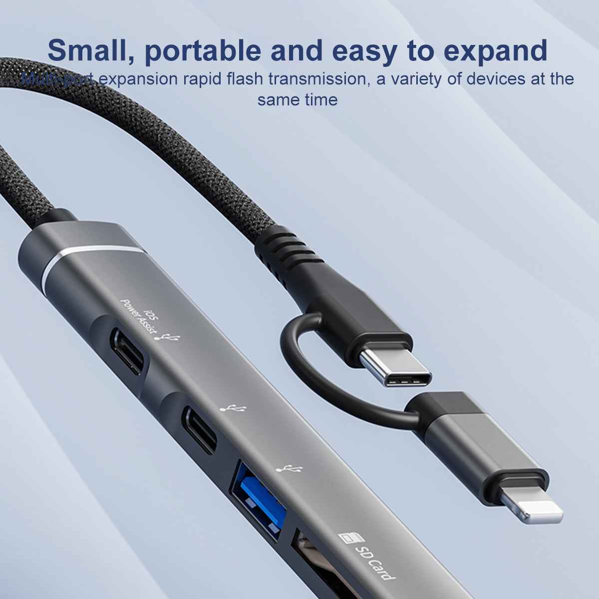 Uniqbuy For 5 in 1 USB-C / Type-C+8 Pin to USB-C / Type-C + USB + SD & TF Card Reader