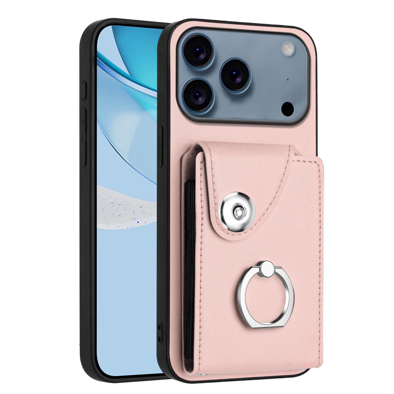 Compatible with iPhone 18 Pro & 17 Pro Organ Card Bag Ring Holder Phone Case - Pink